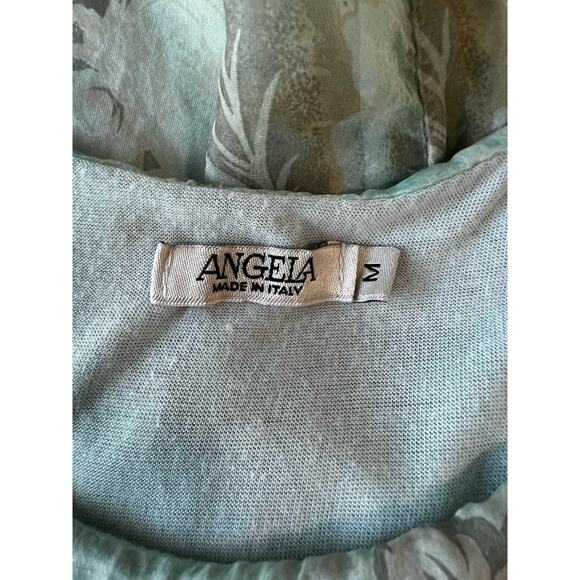 Angela Italy 100% Silk Top Size M Floral Whimsy Cottage Romantic Aqua - Picture 6 of 7
